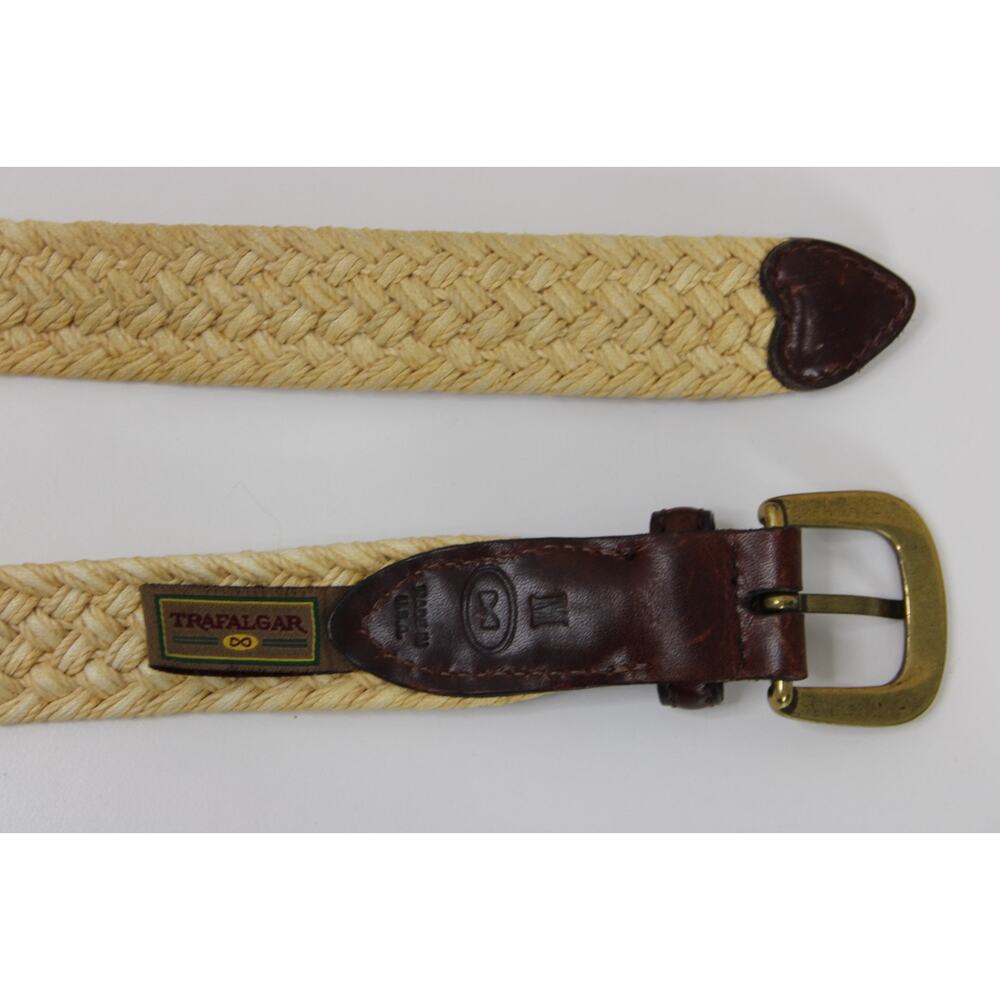 Vintage Trafalgar Belt Size M Woven Jute Cotton Leather Belt Ivory & Brown USA - Picture 7 of 10